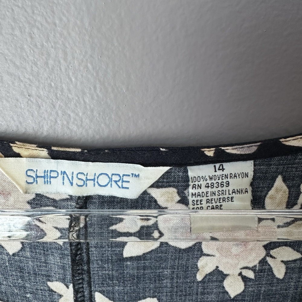 Vintage Ship N Shore Button Down Maxi Dress Womens 14 Black Floral Tie Back 90s - Picture 11 of 14
